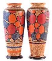 Lot 63 - Two Clarice Cliff Cafe Au Lait berries pattern vases
