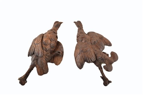 Lot 3 - A pair of oak carved black forest hanging grouse
