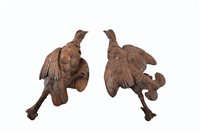 Lot 3 - A pair of oak carved black forest hanging grouse