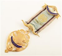 Lot 203 - 9ct gold and enamelled RAOB testimonial medallion