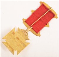 Lot 215 - Boxed 9ct gold and enamelled RAOB medallion, of Maltese cross design, for lodge No. 34 dated 1955.