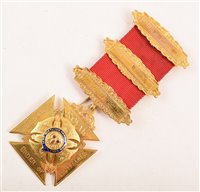 Lot 215 - Boxed 9ct gold and enamelled RAOB medallion, of Maltese cross design, for lodge No. 34 dated 1955.
