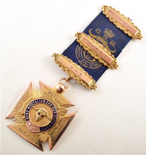 Lot 244 - Boxed 9ct gold and enamelled RAOB medallion