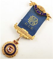 Lot 264 - Small boxed 9ct gold and enamelled RAOB medallion