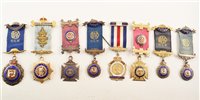 Lot 290 - Twenty six RAOB silver, silver gilt and enamelled medallions with ribbons and bars, assorted lodges, dates ranging from early to late 20th century