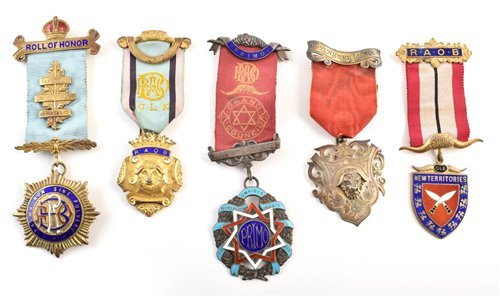 Lot 325 - Fifty eight RAOB silver, silver gilt and enamelled medallions