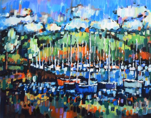 Lot 261 - Olivia Pilling, "Sun going down on Mylor Harbour, Cornwall", acrylic.