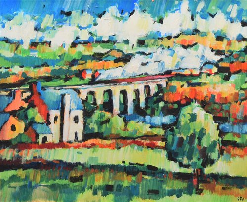 Lot 270 - Olivia Pilling, "Viaduct, Ribble Valley", acrylic.