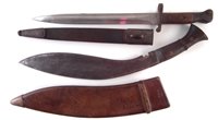 Lot 147 - 1888 pattern bayonet and scabbard and a Gurkha knife.