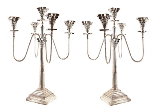 Lot 108 - A pair of silver plated candelabras