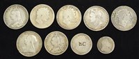 Lot 33 - Selection of George III and Victoria Crowns and Halfcrowns and George I silver shilling (9).