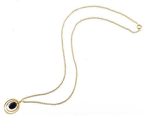 Lot 134 - Sapphire single stone drop 18ct yellow gold pendant and chain