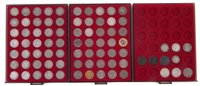 Lot 58 - Three trays of coins to include Halfcrowns, Florins, Double Florins and Pennies.
