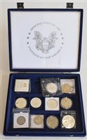 Lot 76 - Modern commemorative Great Britain and American coinage to include seven 1oz silver coins.