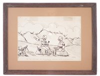 Lot 329 - D.M. Reader 'No Help! Dr Goebbels Says that we are not surrounded, the British have made up the whole story' ink on paper framed