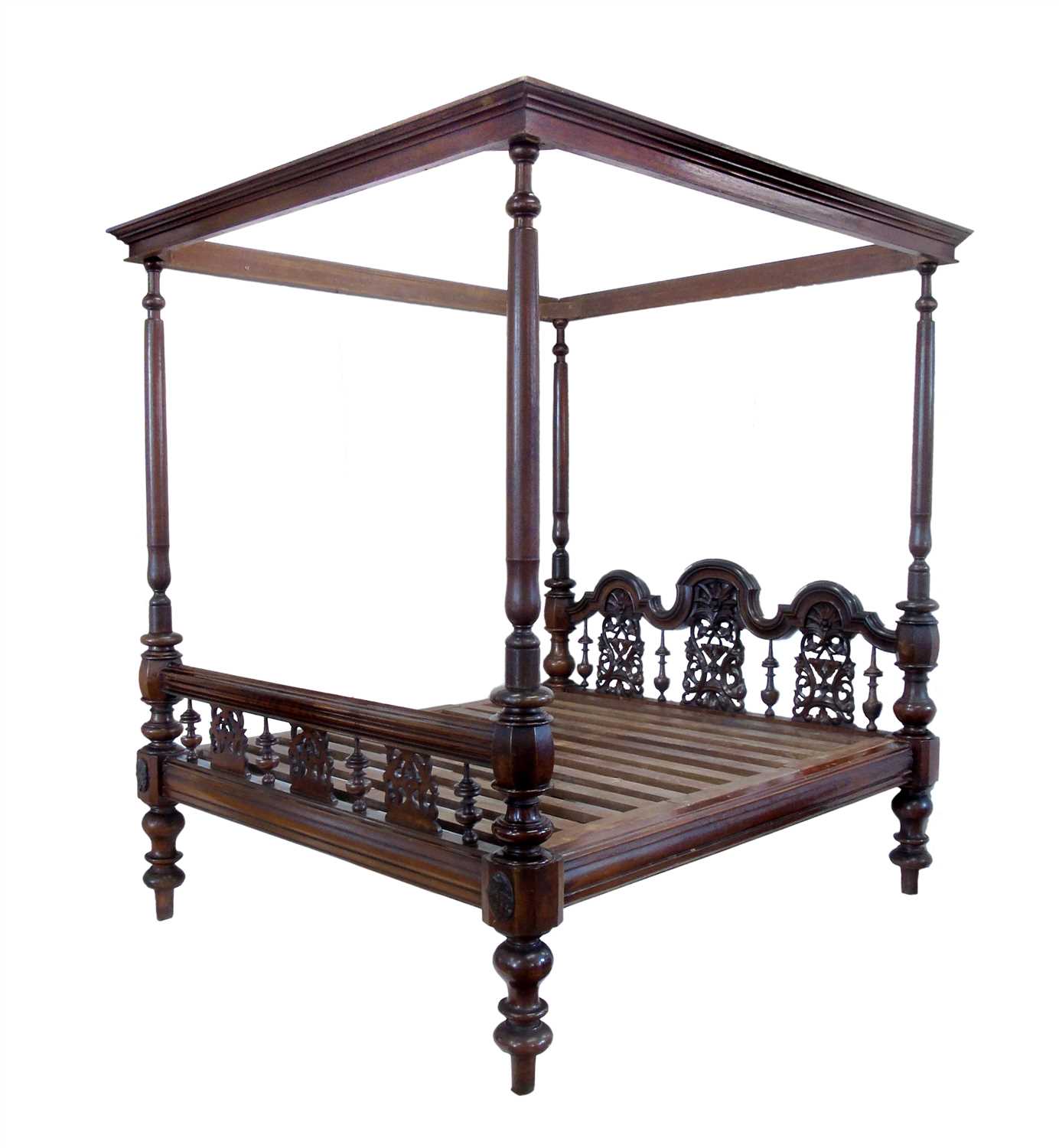 Lot 523 Indian hardwood four poster bed.