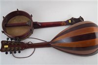 Lot 24 - Violin with case and bow, bowl back mandolin, banjolele