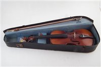 Lot 19 - Violin after Stradivarius with bows and case