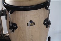 Lot 76 - Nino 8" and 9" Conga set with basket stands and also tripod stand together with one other string tension Djembe