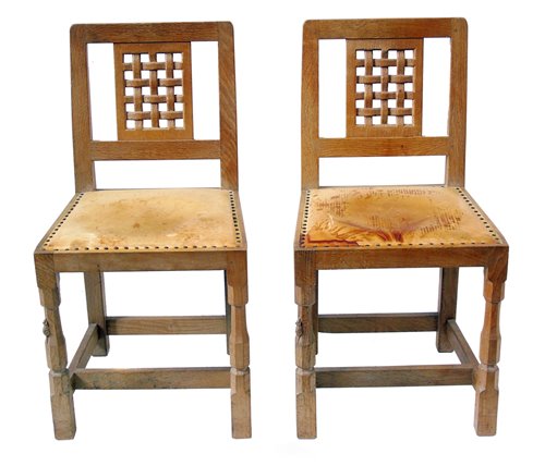 Lot 325 - A pair of Robert "Mouseman" Thompson single dining chairs.