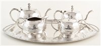 Lot 9 - Columbian 900 standard silver 4-piece teaset and tray