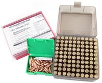 Lot 137 - .223 Calibre reloading equipment, to include Lee Pacesetter dies, 100 22cal .224 dia. 69grain HPBT bullets, 100 once fired PPU cases.