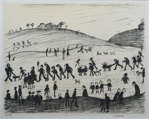 Lot 184 - L. S. Lowry, "A Hillside", signed lithograph.