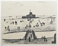 Lot 182 - L. S. Lowry, "Castle by the Sea", signed lithograph.
