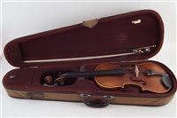 Lot 11 - Good Chinese medium grade violin, with two piece back, bow and case.