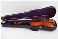 Lot 3 - Amati pattern violin, with two piece back, bow and case