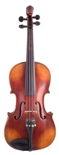 Lot 7 - German violin with lion head scroll, with two piece back, bow and case.