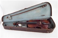 Lot 9 - 3/4 size violin, with two piece back, with case.