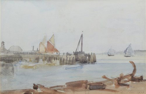 Lot 263 - P.W. Steer, Harbour scene, watercolour.