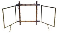 Lot 365 - Oriental bamboo effect framed mirror with folding side panels in gilt frame.