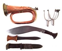 Lot 206 - Collection of militaria to include a U.S. M3 Utica knife and scabbard