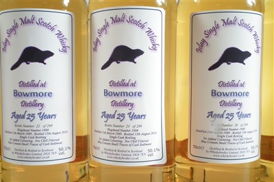 Lot 142 - Bowmore 25 year Single Malt Whisky bottled by Whisky broker, six bottles.