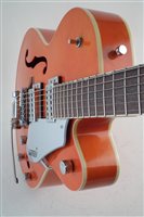 Lot 109 - Gretsch Electromatic semi acoustic electric guitar in orange with strap and hardcase