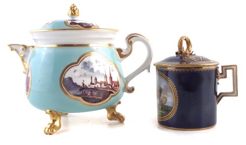 Lot 45 - Meissen lidded jug, also a chocolate cup and cover