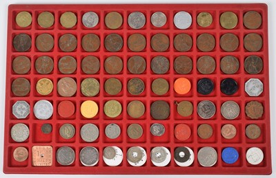 Lot 33 - One case of assorted tokens and coinage.
