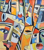Lot 256 - Peter Stanaway, "Faces", acrylic on board.