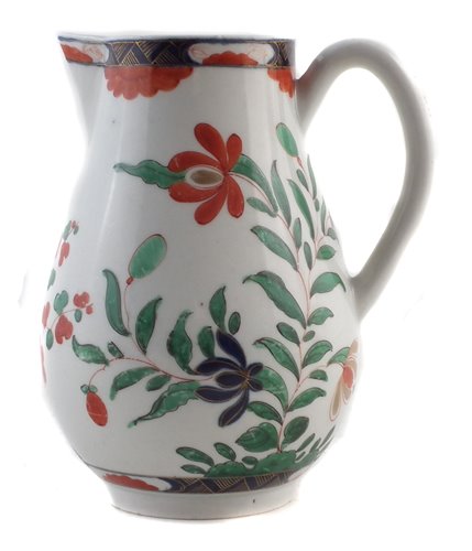 Lot 35 - Worcester sparrow beak jug circa 1770, painted in a Kempthorne style pattern