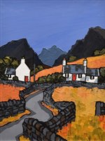 Lot 230 - David Barnes, "Mountain Cottages", oil.