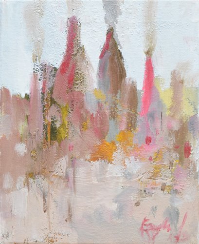 Lot 231 - F.J. England, "Burslem in the Pink", oil.