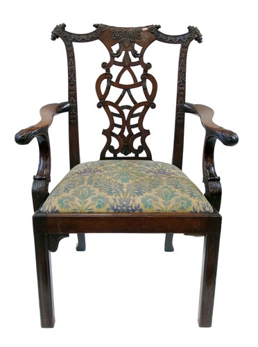 Lot 336 - Late 19th century mahogany open armchair of George II style.
