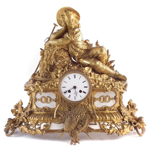 Lot 314 - Late 19th century French mantle clock, 8-day movement by Japy Freres.
