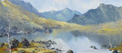 Lot 221 - Charles Wyatt Warren, Snowdonia lake scene, oil.