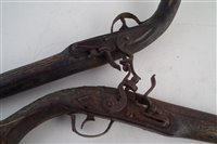 Lot 4 - Pair of decorative flintlock pistols and a Lebel rifle bayonet