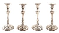 Lot 89 - Four silver plated candlesticks by Elkington & Co