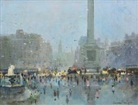 Lot 214 - George Thompson, "Trafalgar Square, London", oil.