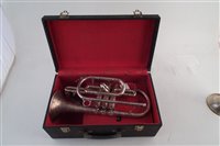 Lot 53 - Manhattan trumpet, Danor Euphonium and a Besson Cornet all with cases